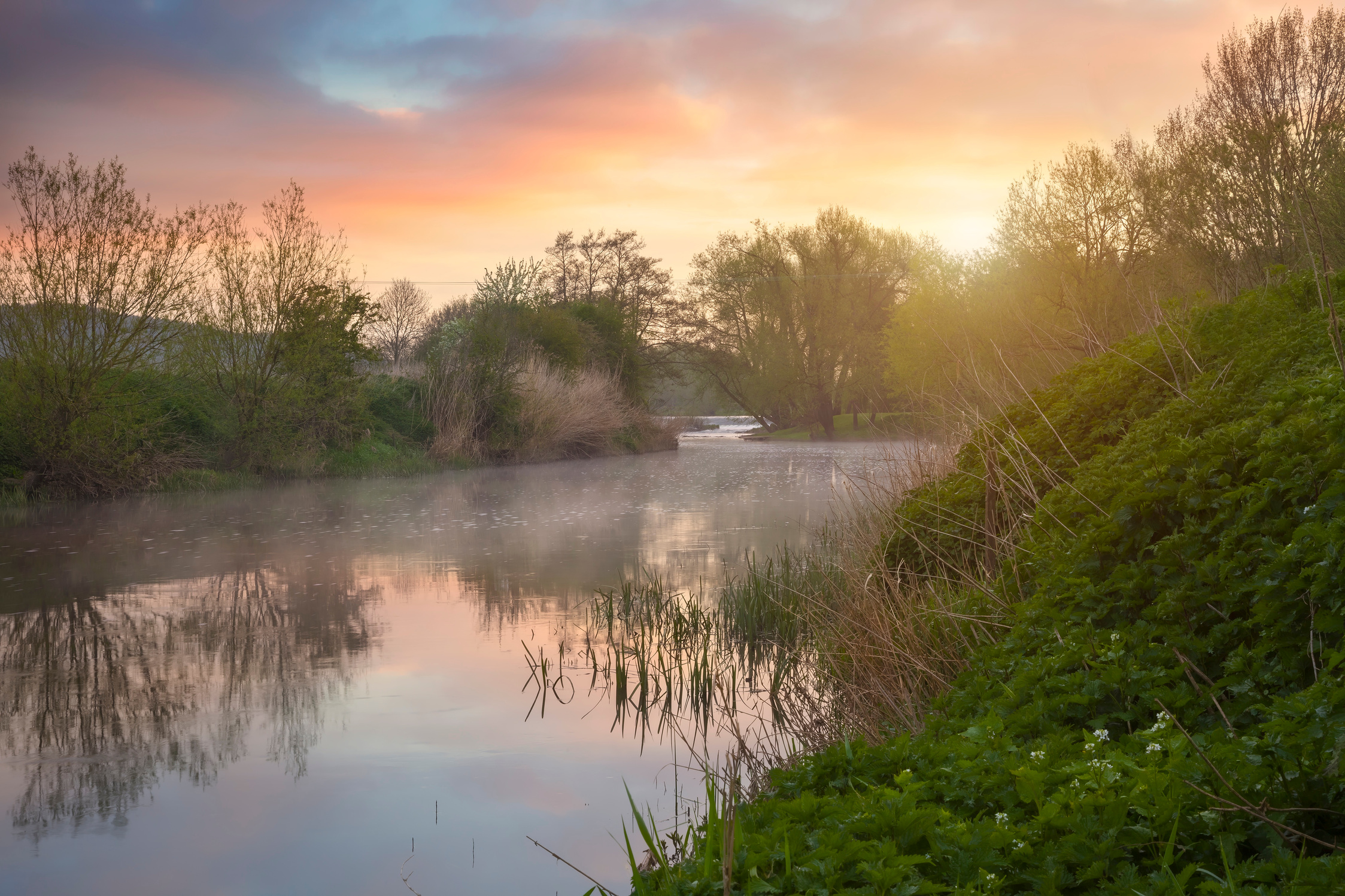English river at dawn